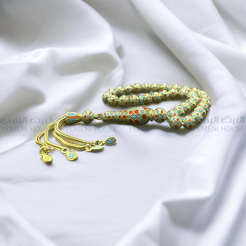 مسبحة فضه مطلي ذهب