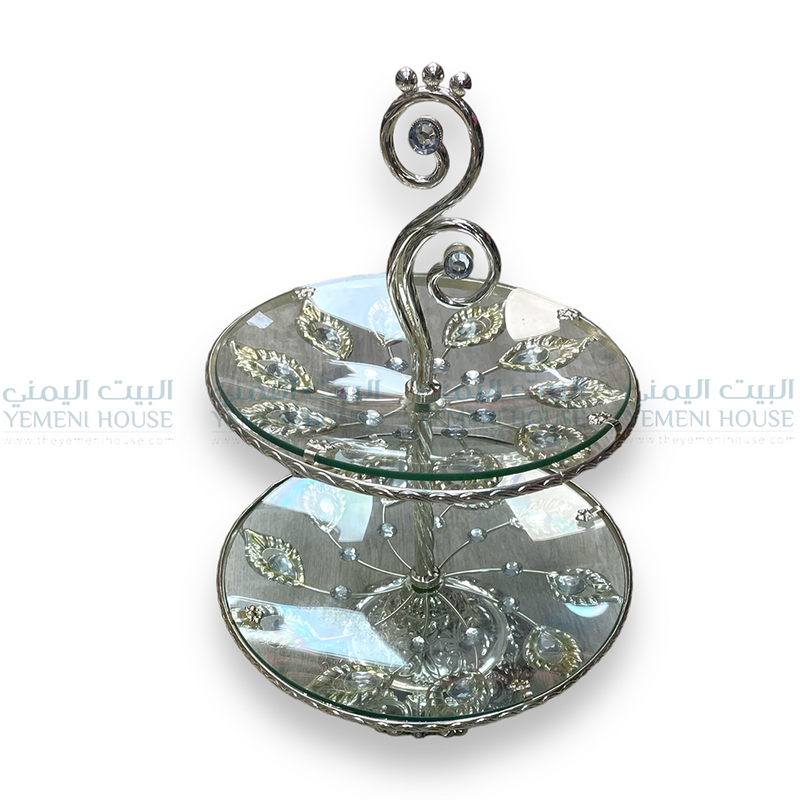 طقم مكسرات و حلويات فضي Silver Two Tier Serving Tray