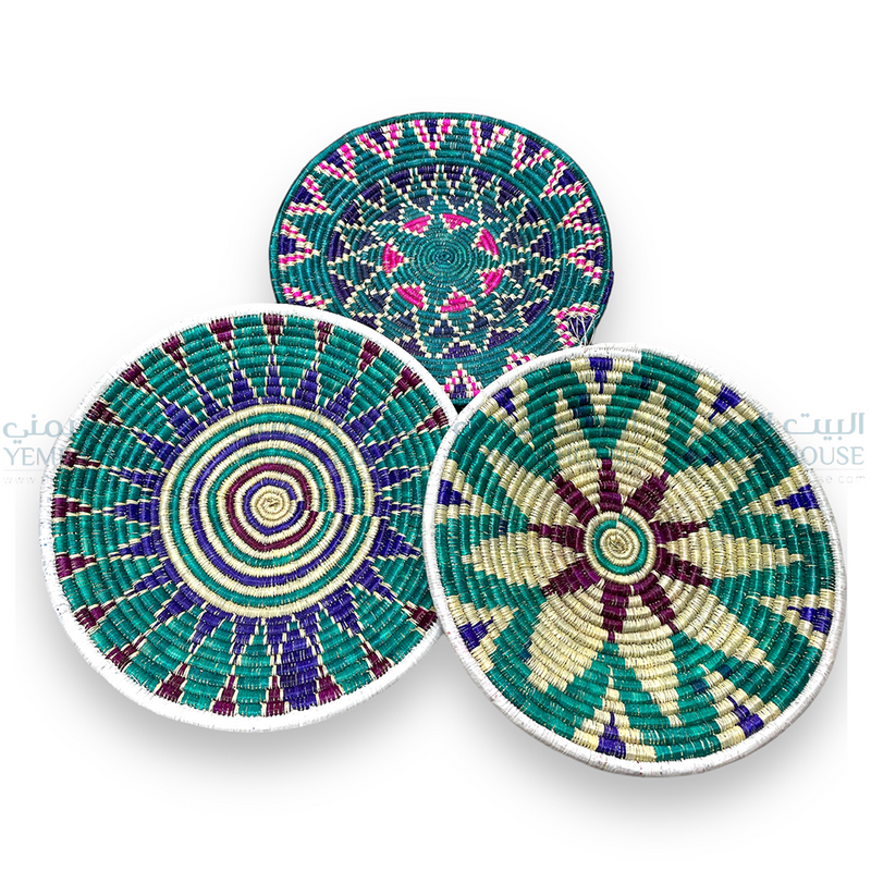 طبق يمني عزف ملون عمل يد Yemeni Handmade Straw Basket