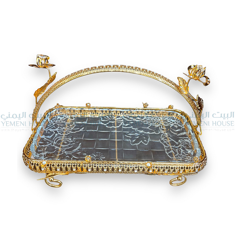 صحن ضيافة زجاجي ذهبيServing Tray Gold & Glass
