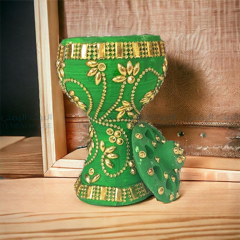 مبخرة يمنية مشجرة مطرزة بذهبي Yemeni Incense Burner
