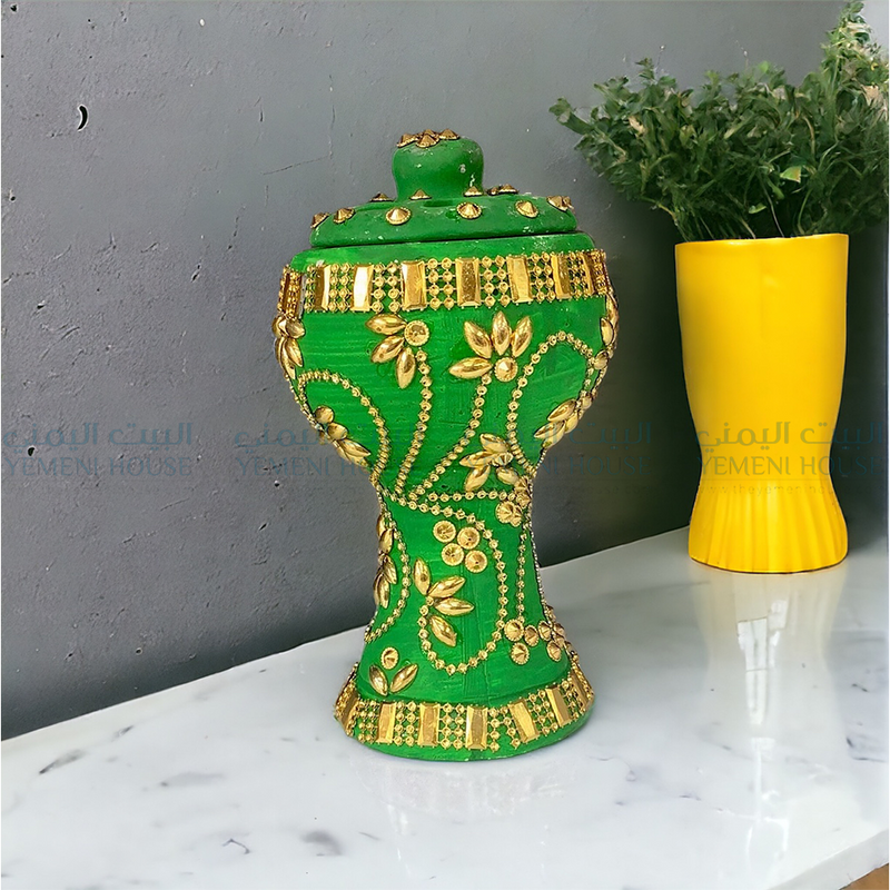 مبخرة يمنية مشجرة مطرزة بذهبي Yemeni Incense Burner