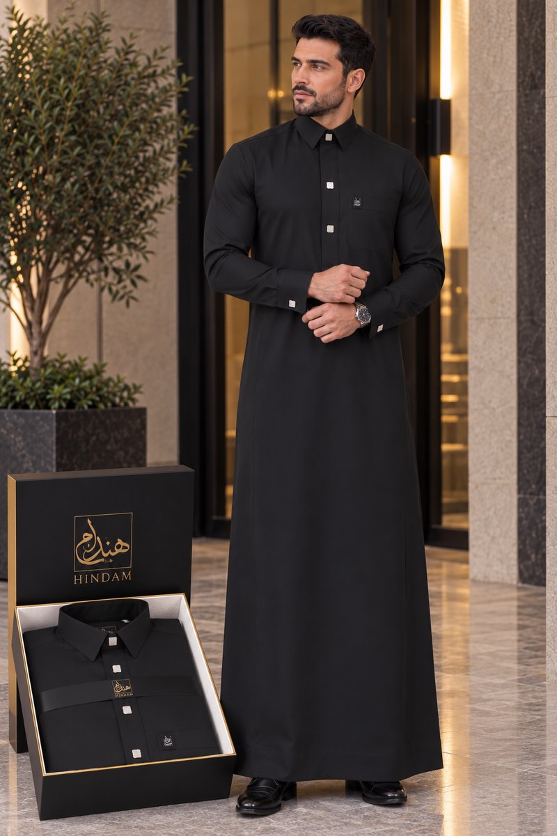 ثوب هندام رجالي فاخر اسود premium quality men thobe hindam