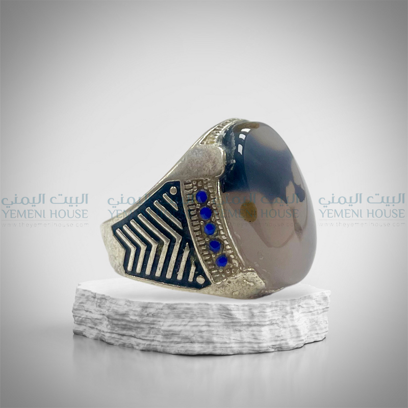 خاتم فضه عقيق اصلي مقاس 10