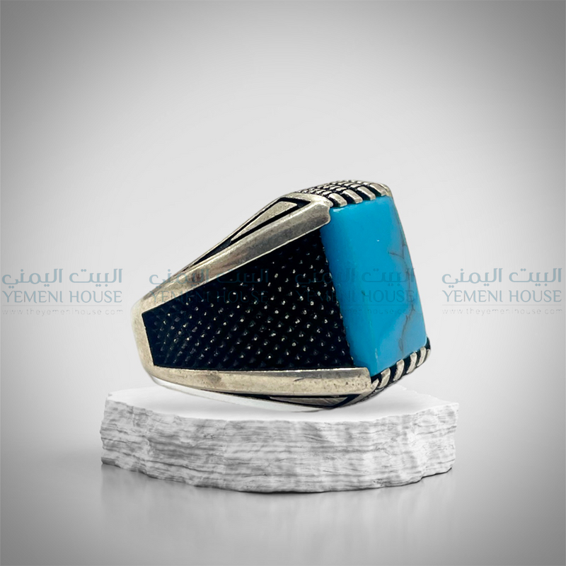 خاتم فضه عقيق يمني اصلي مقاس 10