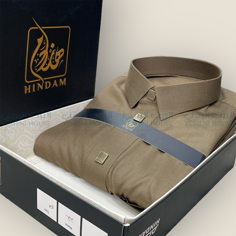 ثوب رجالي هندام بني غامق (زيتوني) premium quality men thobe hindam