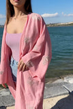 Pink and Golden Butterfly Linen Kimono
