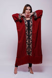 Samia Burgundy Linen Fringes Abaya Kimono