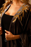 Zendaya Gray Embroidered Velvet Abaya